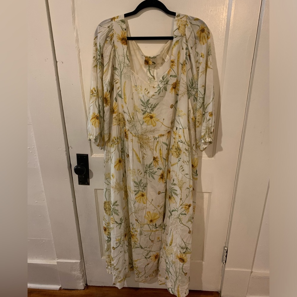 Floral Midi Square-Neck Dress